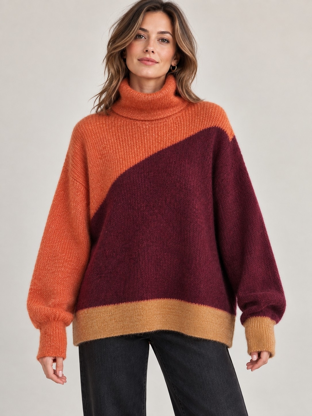 ZARA NWT WOOL MOHAIR COLORBLOCK OVERSIZED TURTLENECK SWEATER SIZE S